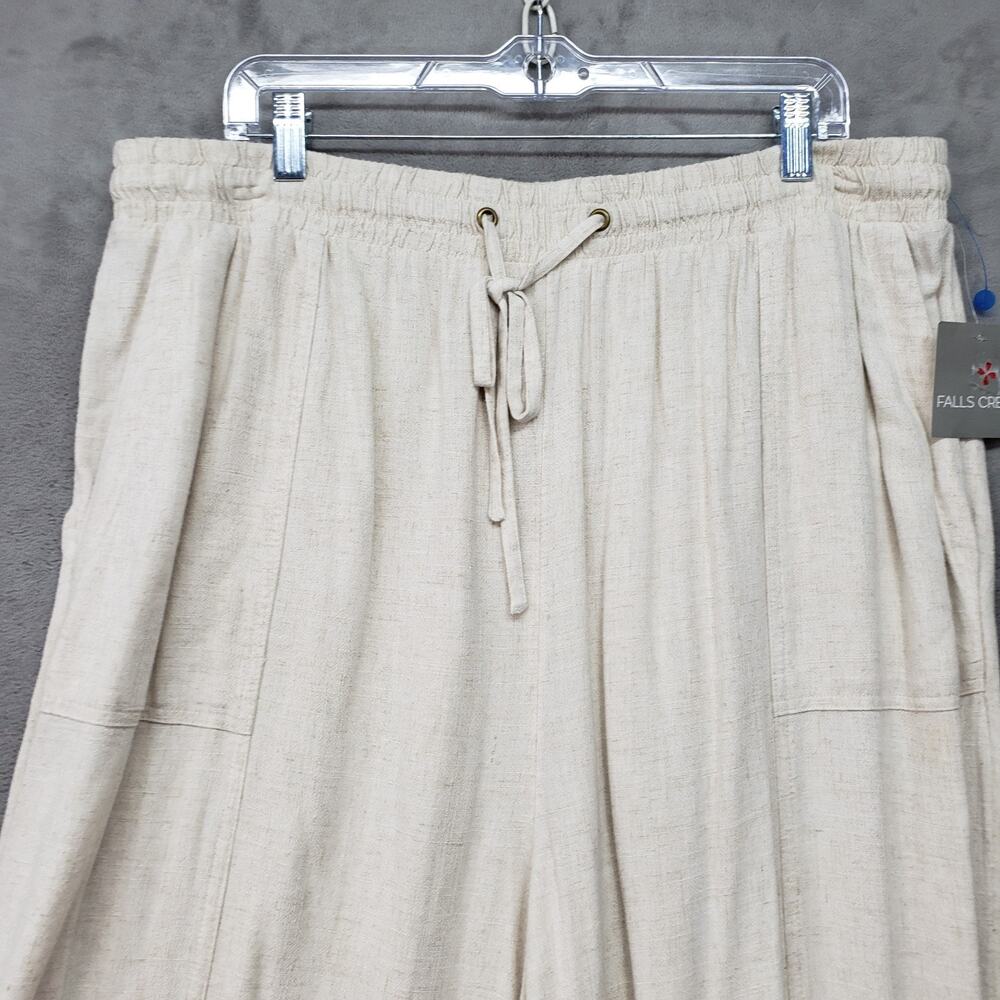 Falls Creek Womens 1X Beige Linen Blend Lounge Pants Wide Leg Drawstring NWT - Picture 4 of 15